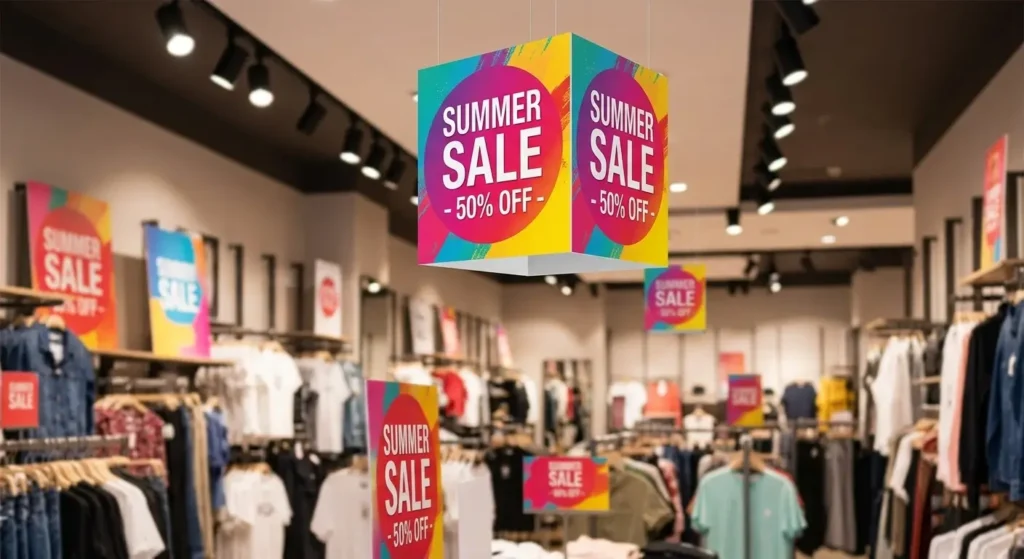 Home 6 Vibrant printed hanging sale sign made of free foam PVC board